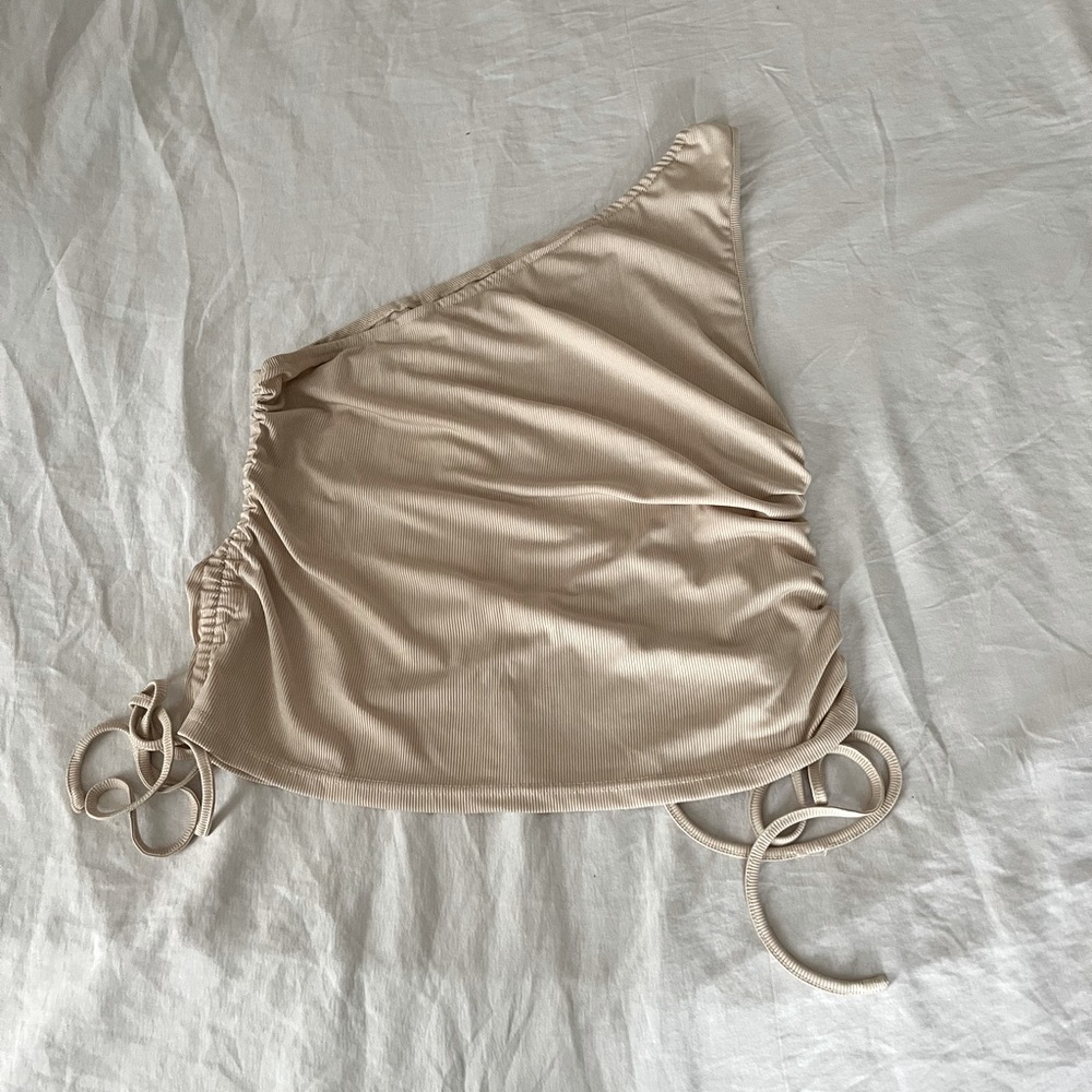 Cream one shoulder crop top